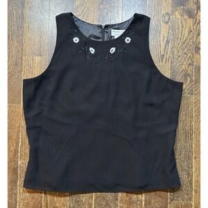 Adrianna Papell Evening Essentials Black Sleeveless Top Beaded Size XL Lined‎